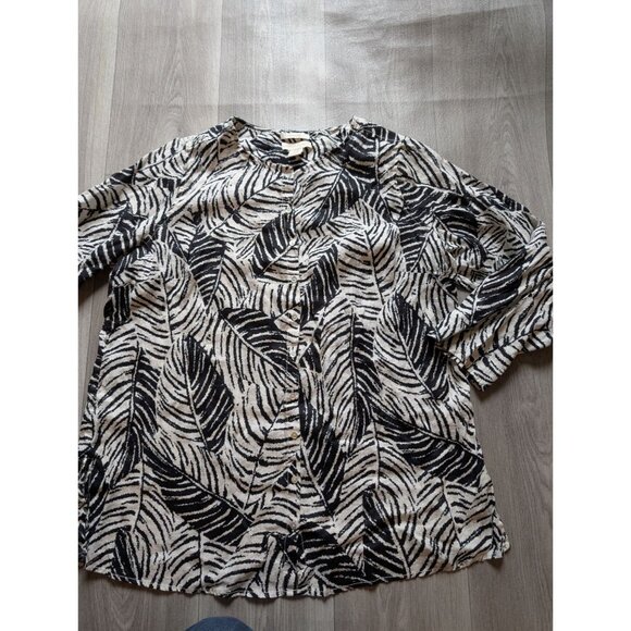 Cynthia Rowley Black White Zebra Print 100% Linen Button-Front Tunic Top Size 2X - Picture 4 of 7